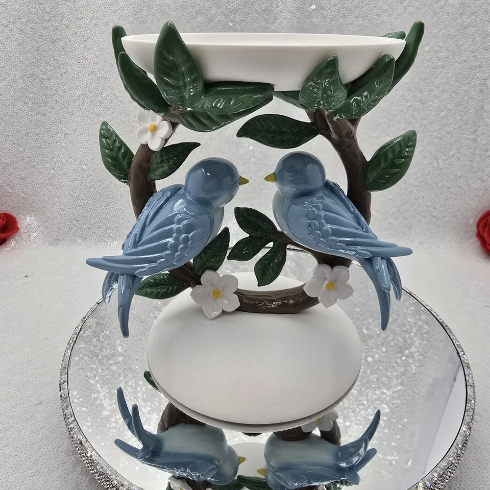 Bluebirds On A Branch 3 Wick Candle Holder Pedestal Lovebirds Bath & Body Works - Picture 3 of 15